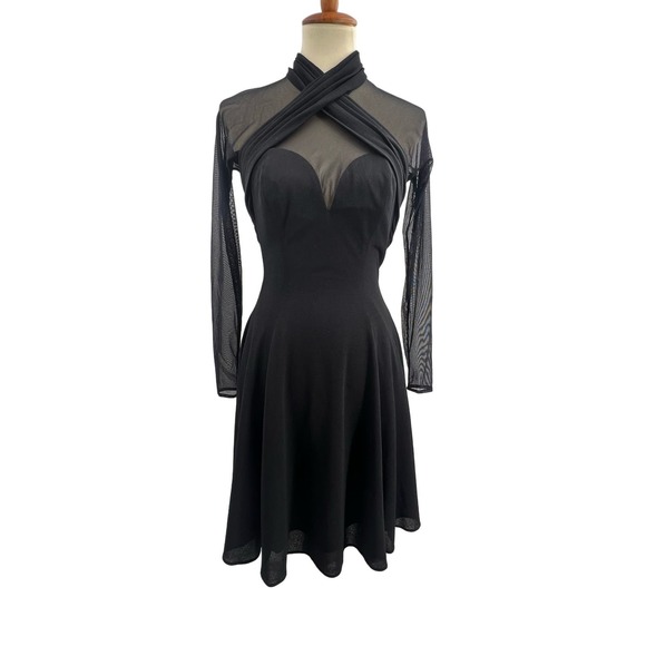 Tadashi Black Mesh Detail Long Sleeve Dress Size 8